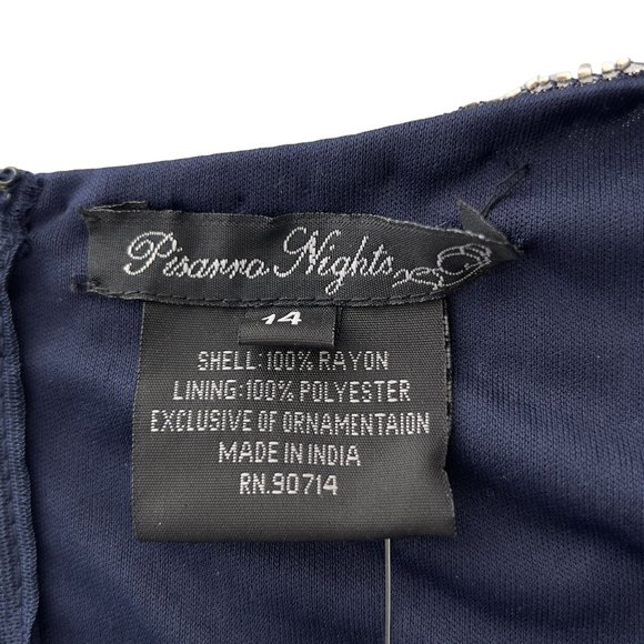 PISARRO NIGHTS Navy Beaded Mesh Cocktail Dress Size 14 NWT Flaw D-2309 0014 - Picture 11 of 12